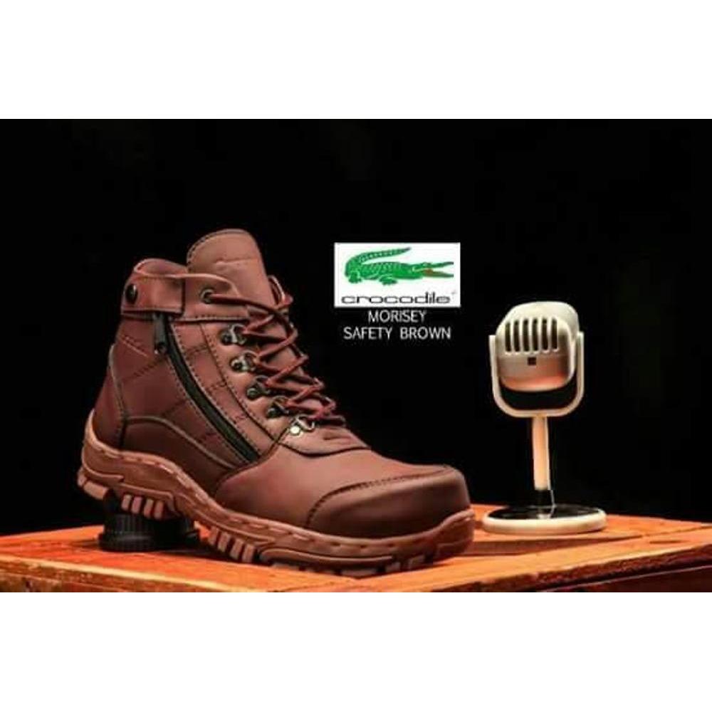 sepatu boots safety gunung hikking tracking crocodile morisey brown sepatu pria