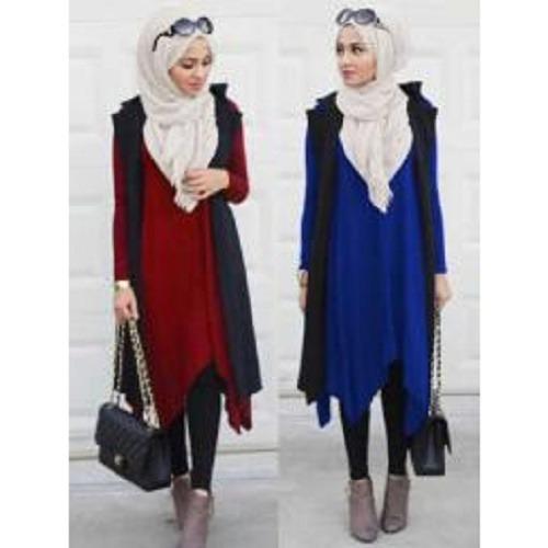 PROMO BAJU - SUPPLIER GROSIR - 10439 SET 4IN1 BAJU MUSLIM WANITA MODIS ATASAN LENGAN PANJANG WARNA BIRU MURAH GROSIR KEKINIAN BAHAN SPANDEX