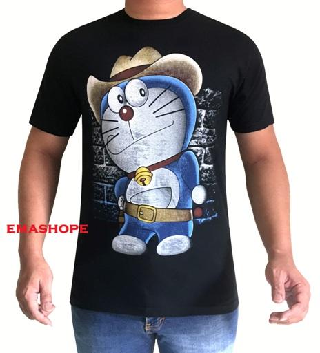 Ema Shope - Kaos Distro DORAEMON TOPI T-Shirt Pria Wanita Fashion 100% Soft Cotton Combed 30s Atasan Baju Kaos Cowok Cewek T-shirt 3D Terbaru Seni Kata Gambar Sablonan Bagus Keren Modis Kasual - Hitam
