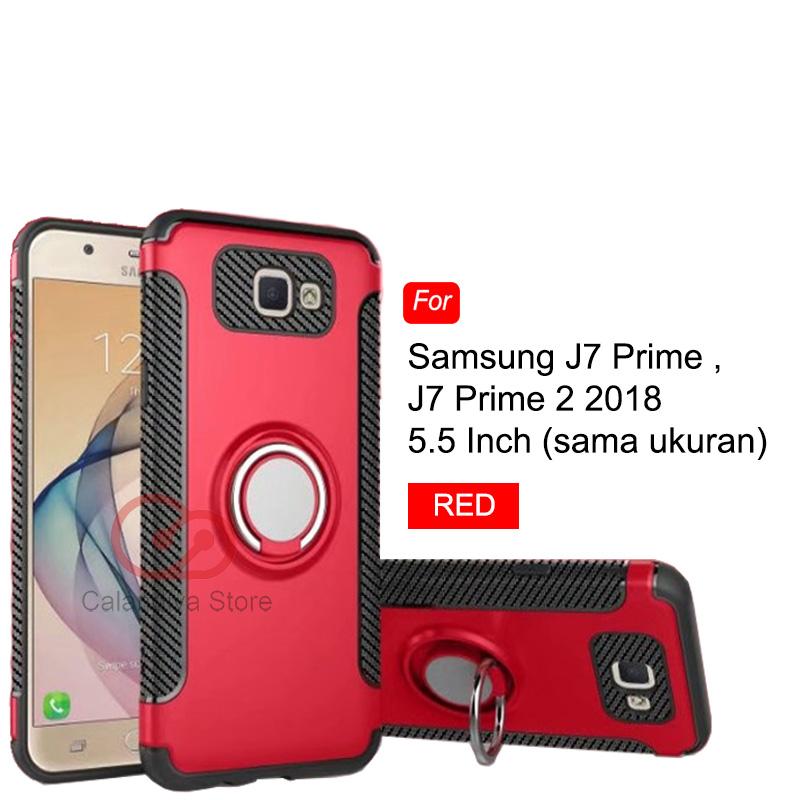 Calandiva Case Samsung Galaxy J7 Prime , On7, G610f dan J7 Prime 2 , J7 Prime 2018 , G611FF/DS (sama ukuran) Casing Ring Carbon Kickstand Hybrid Premium Quality Grade A