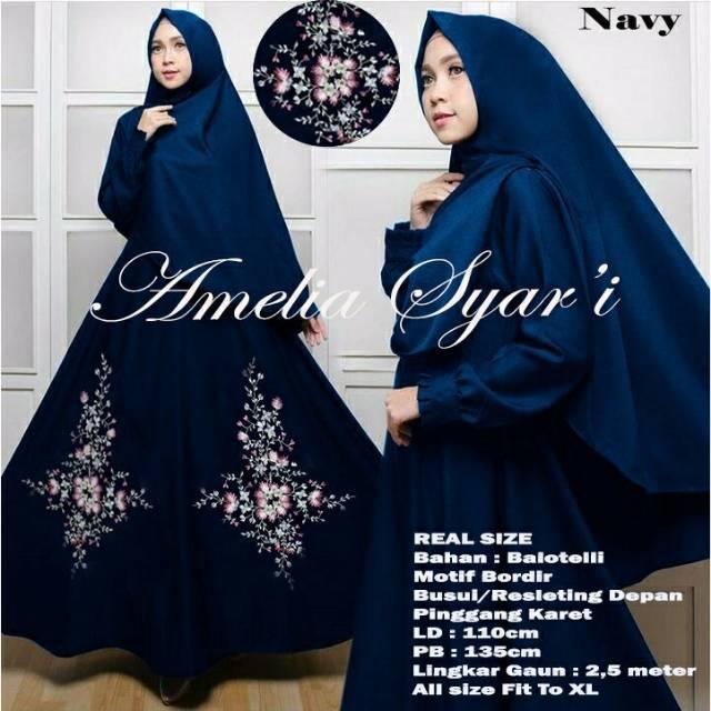 (TERBARU) Gamis Amelia Syari Balotelli Motif Bordir (6-warna ) (Grey)