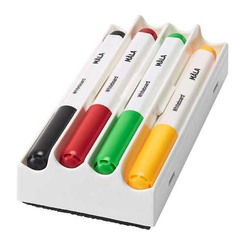 BEST SELLER IKEA MALA Spidol papan tulis 4 warna & penghapus, aman untuk anak anak HARGA TERMURAH