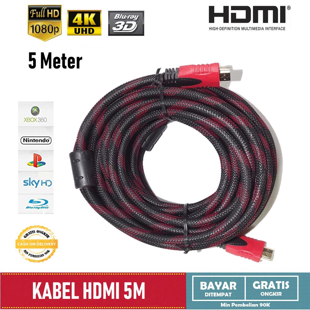 Kabel HDMI to HDMI Support 4K 3D Gold Plate Untuk TV Proyektor PC Laptop Panjang 5M