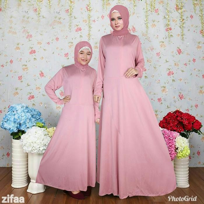 BAJU BUSANA MUSLIM GAMIS SALSA COUPLE DUSTY IBU DAN ANAK PLUS PASMINA