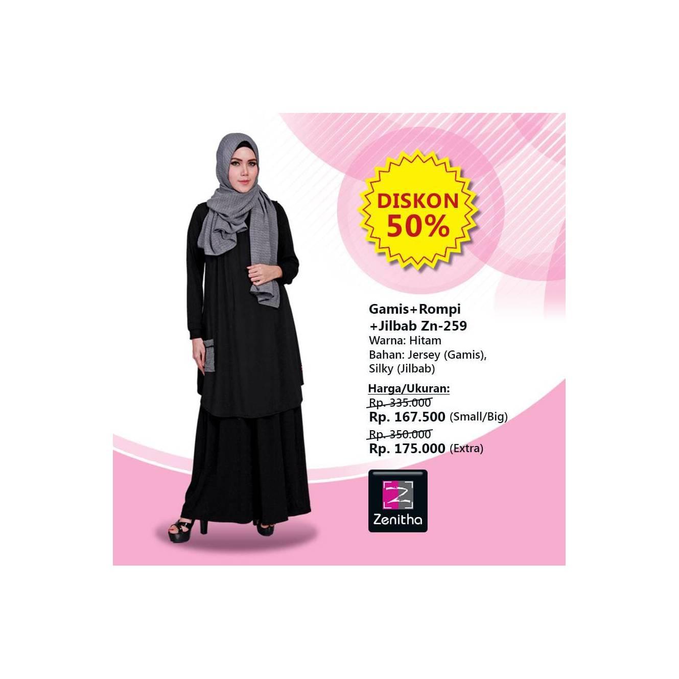 Busana muslimah - gamis+jilbab+rompi zenitha zn 259 hitam - Hitam