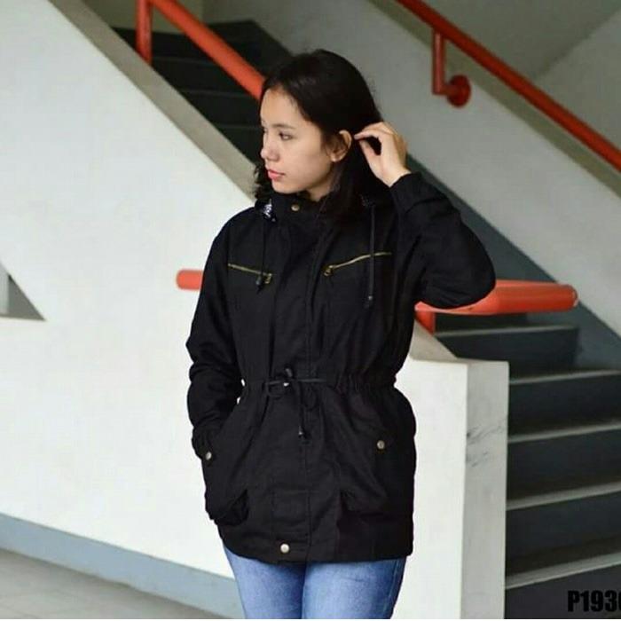 jaket parka ladies baby canvas hitam dan coklat