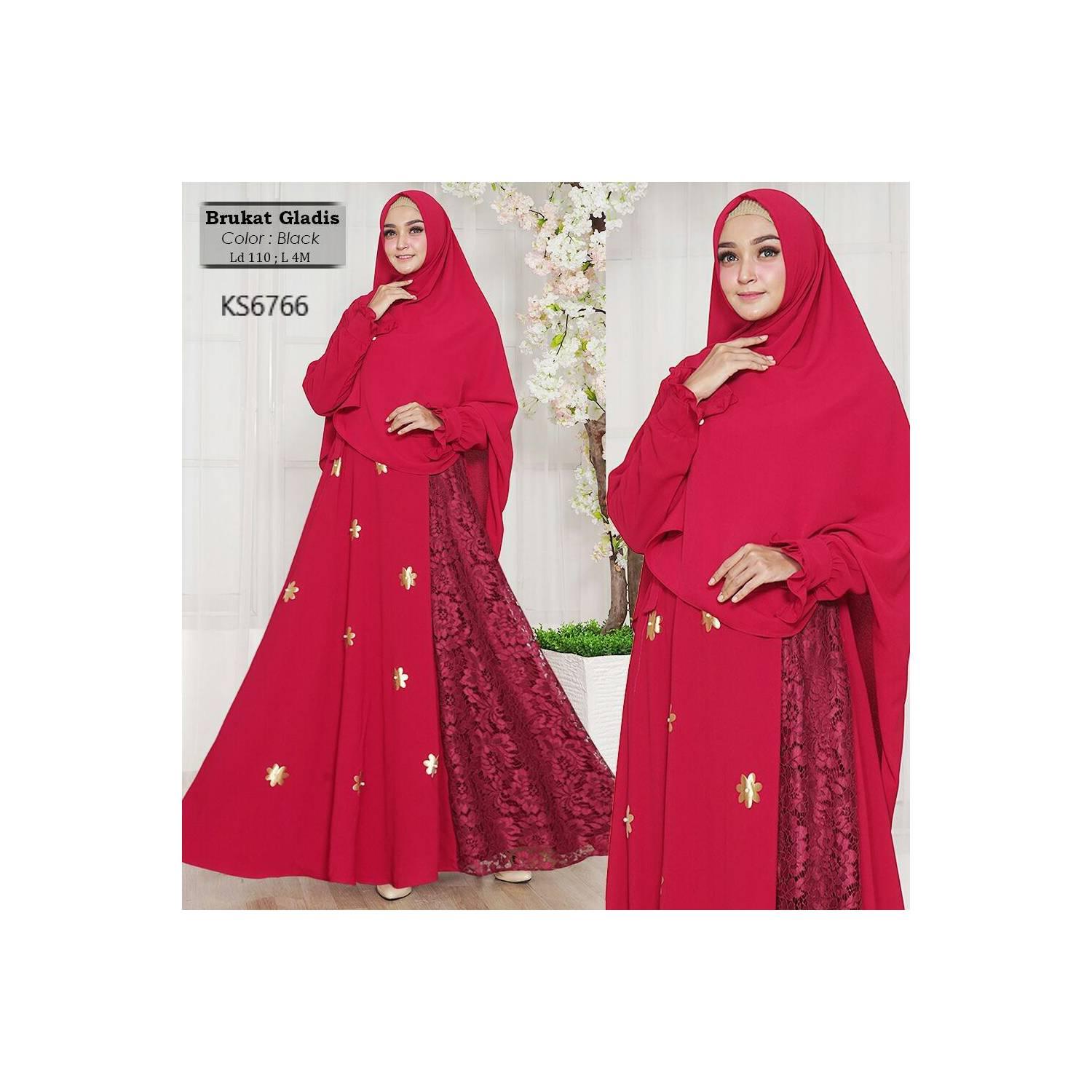 Busana muslimah/jubah//gamis/Baju Muslim brukat gladis merah terbaik