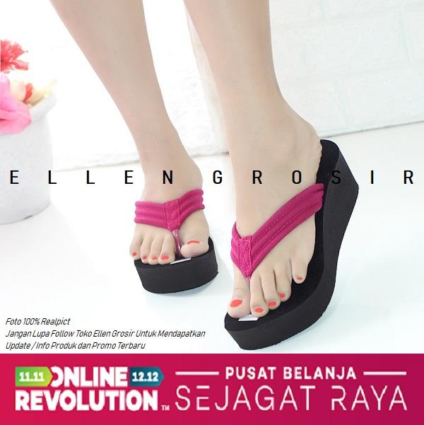 AA - Ellen Grosir SPN09 - Sandal Wedges Spon Casual