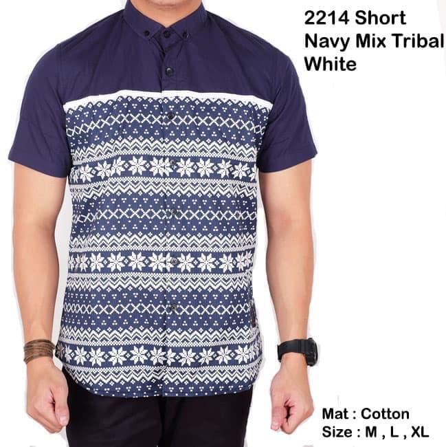 kemeja abstrak cowok pria / baju batik asbtrak lengan pendek navy grey