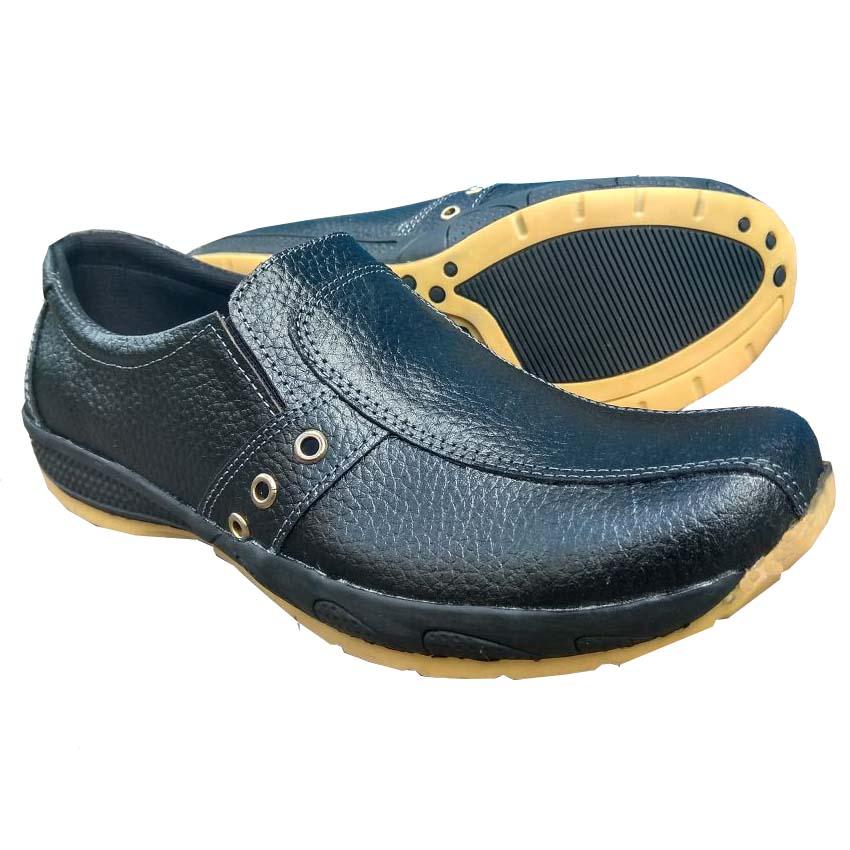 QiqiAji Sepatu Pria 100% Kulit Asli Casual Anti Licin - Hitam