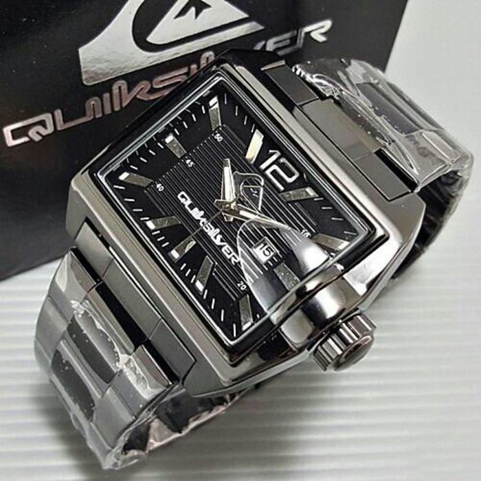TERMURAH Jam Tangan Pria / Cowok Quiksilver Segi Date Rantai Full Hitam
