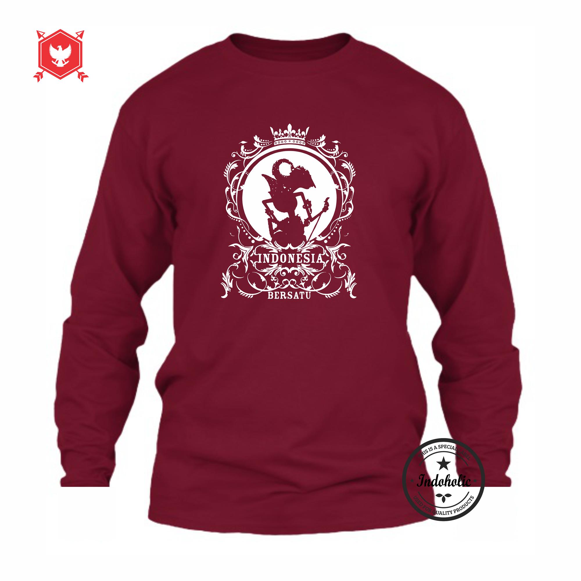 Indoholic Apparel Kaos Distro Wayang Indonesia Bersatu Baju Pria Bandung Lengan Tangan Panjang Muslim Moslem Premium Lebaran Murah Keren Wanita Anime - Marun