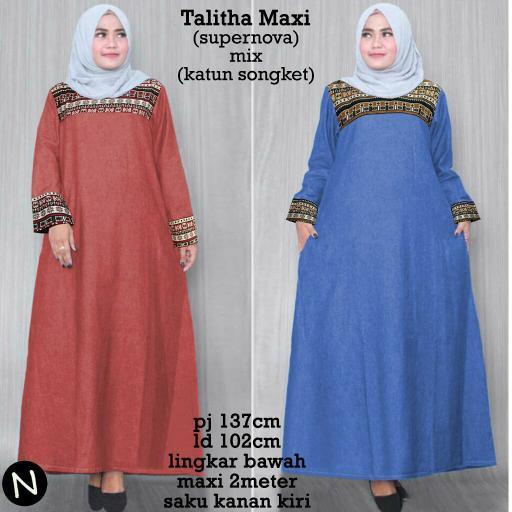 Promo Hari Ini Cn 6855 Talitha Maxi Dress Terusan Batik Songket Etnik Gamis Syari Hijab Murah Modis