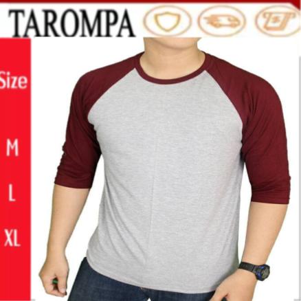Kaos raglan Polos Pria/Wanita lengan 3/4 T-Shirt -Atasan Kasual Murah Tarompa Raglan 3/4 Badan Abu Lengan Merah Marun