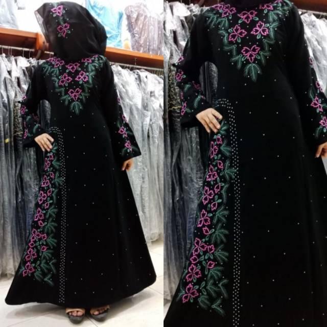 Exclusive Nafisah Abaya Gamis Jubah Syari Dress Arab Hitam Bordir Murah Wanita Fashion (l)