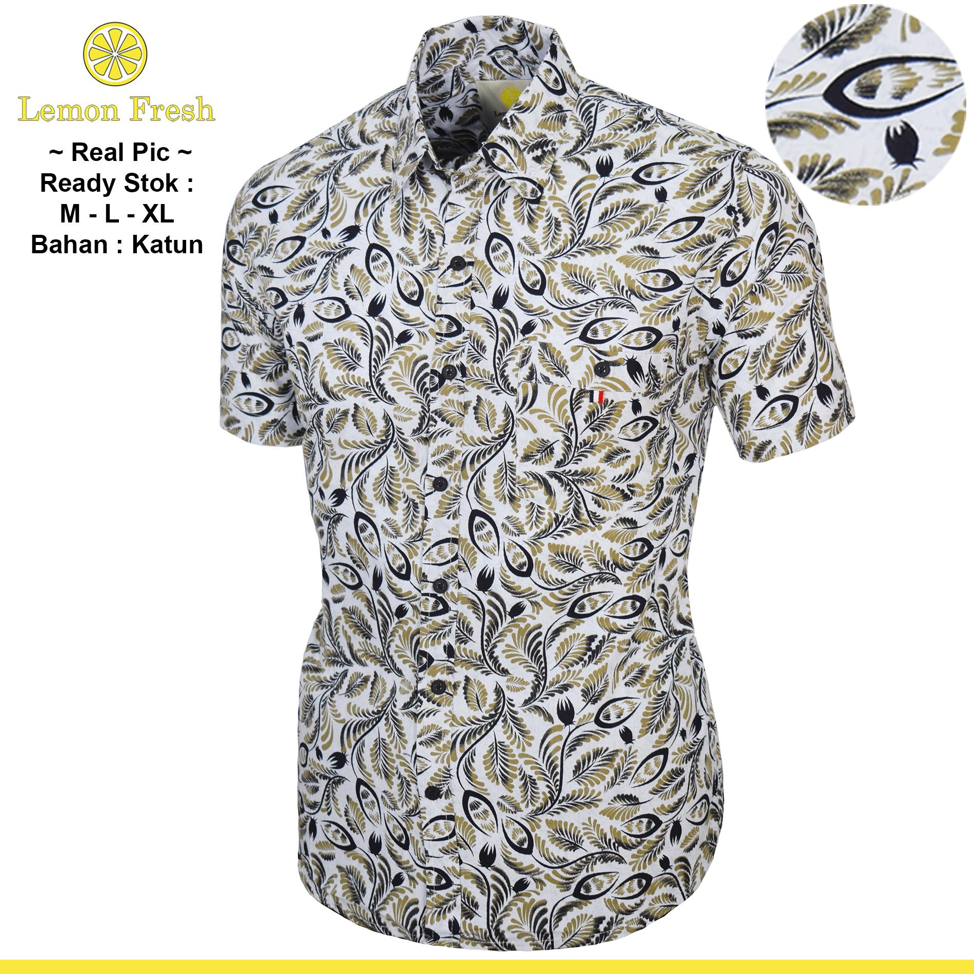 Lemon Fresh - Kemeja Pria Casual Keren Lengan Pendek Panjang Motif Batik Polos Slimfit Flanel Cowok - KODE ROBIN