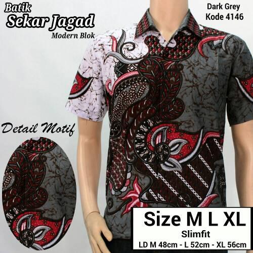 Jual Baju Batik Pria Baju Batik Modern Kemeja Batik Pekalongan Hem Batik Kemeja Motif JAGAD - ABU-ABU