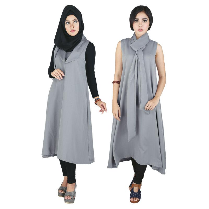 Baju Dress Outer Tanpa Lengan Wanita Cewek Muslimah Abu RRY 003 RZ