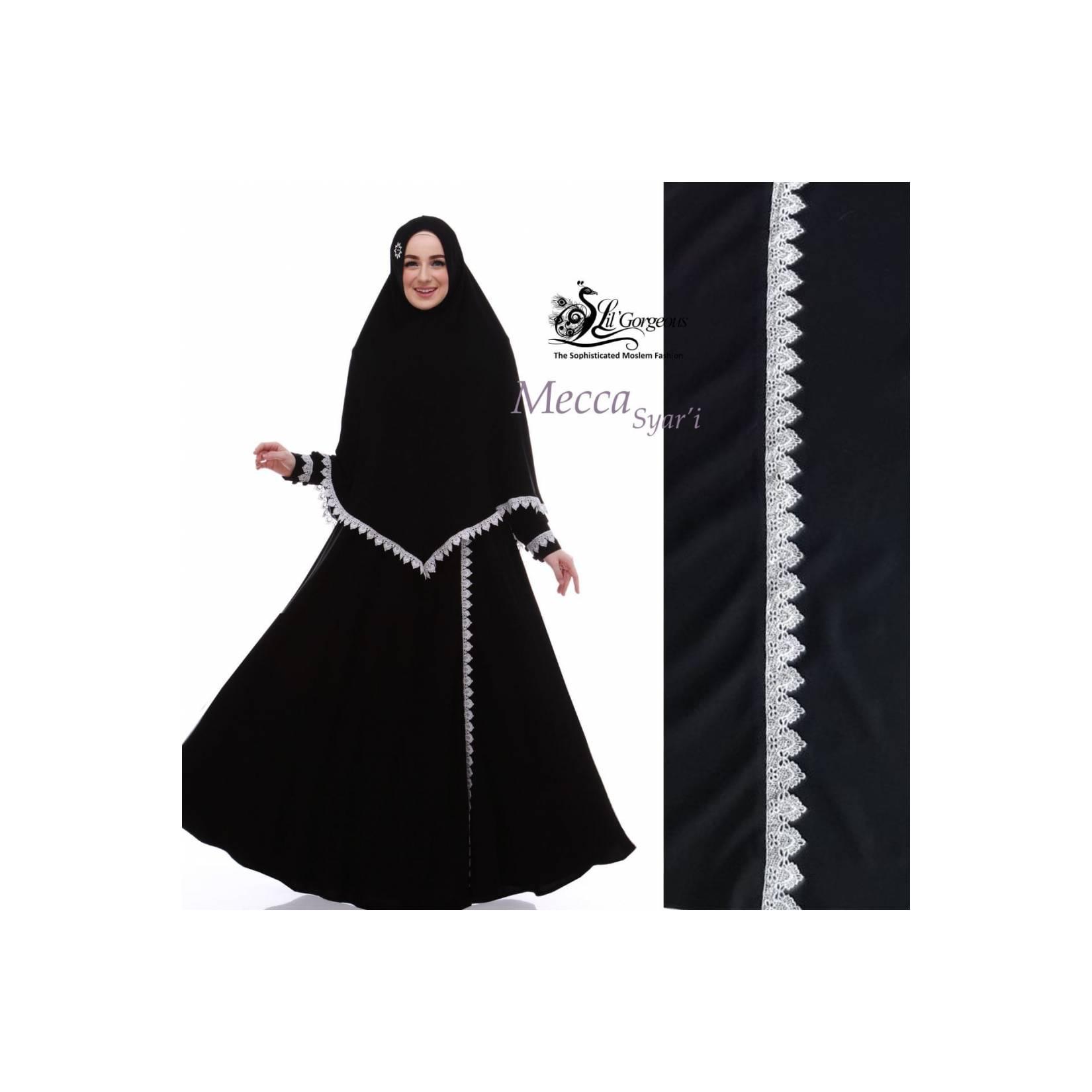 mecca by lil gamis syari umroh hitam putih premium
