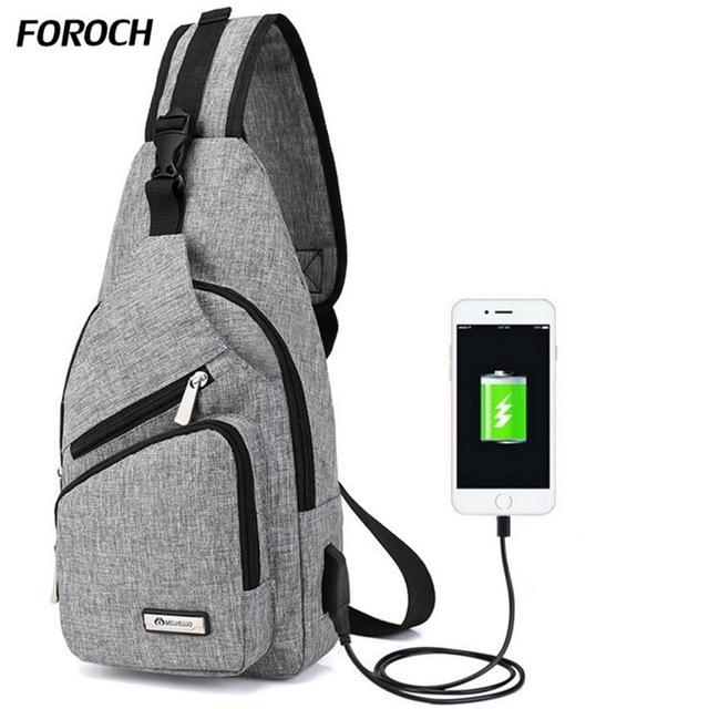 Tas Sling Bag USB / Cross Body Pack / Selempang Chest Bahu Canvas