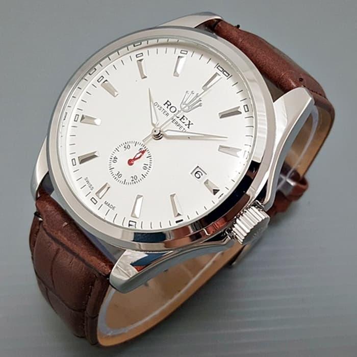Jam tangan pria / Jam tangan pria original / Jam tangan pria murah / Jam tangan pria terbaru / Jam tangan pria swiss army / Jam tangan pria terbaik / Jam Tangan Pria / Cowok Rolex Automatic Big Size Leather Brown Silver DISKON MURAH!!!