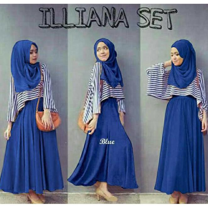 ILLIANA HIJAB BLUE BUSANA MUSLIM SETELAN HIJAB TERBARU - KLDGNJS