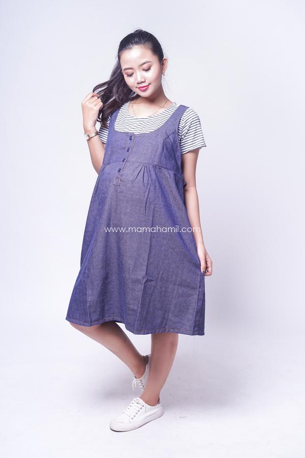 Mama Hamil Baju Hamil Dress Menyusui Overall Denim - Abu Tua - Free 1 Celana Dalam Hamil