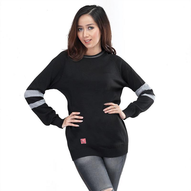 Kuzatura Sweater Wanita - bahan Knitting Murah & Berkualitas (Hitam Kombinasi) KON 451