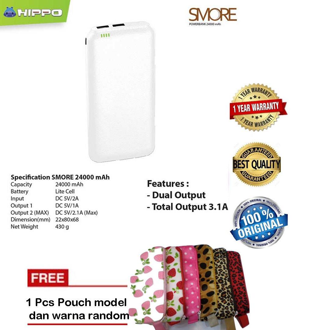 Hippo Power Bank Smore 24000Mah - Putih + Pouch model dan warna Random