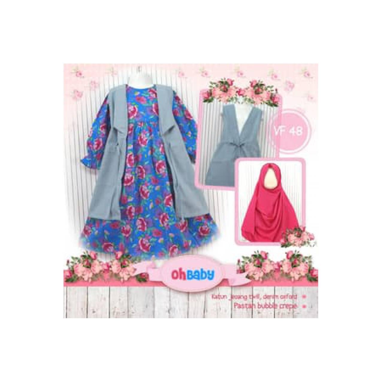 Gamis Anak Plus Bolero Denim ORI NX 48 -Baju Muslim OhBaby NX48