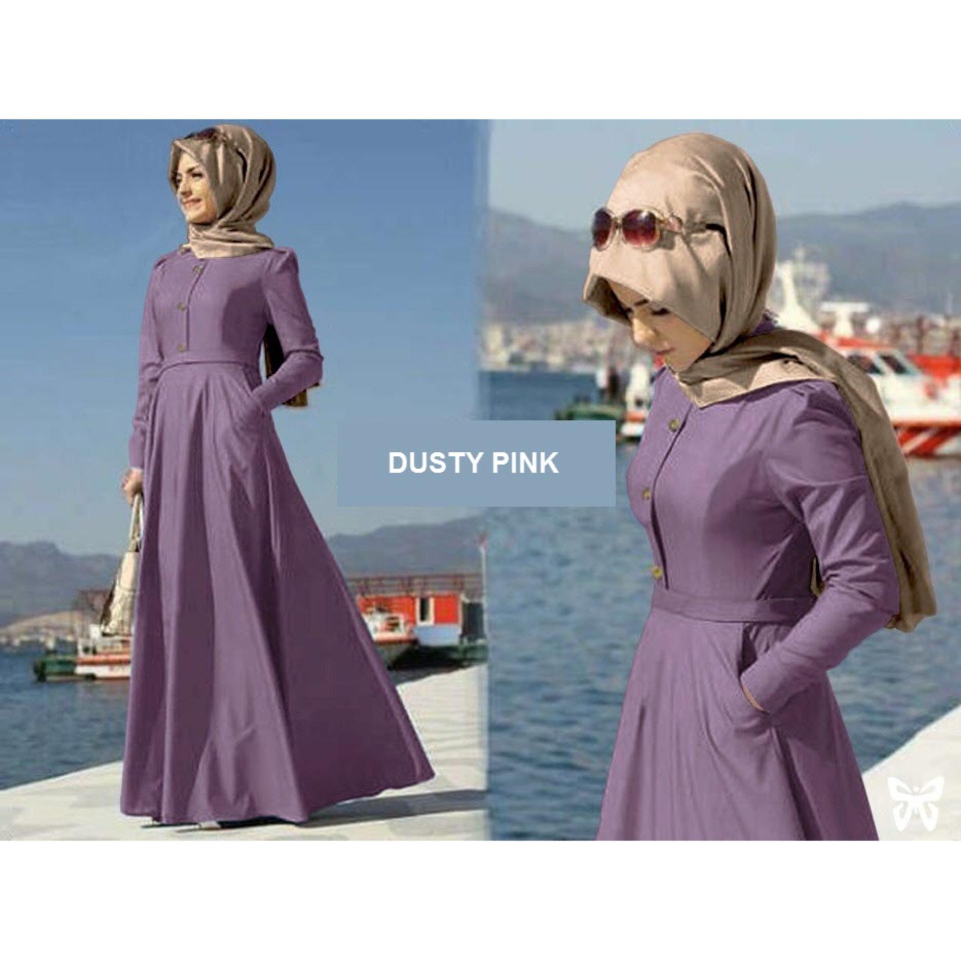 Flavia Store Maxi Dress Lengan Panjang Set 2 in 1 Busui MFS003 / Gamis Syari Polos / Gaun Muslimah / Baju Muslim Wanita Syar'i / Hijab / Sraida