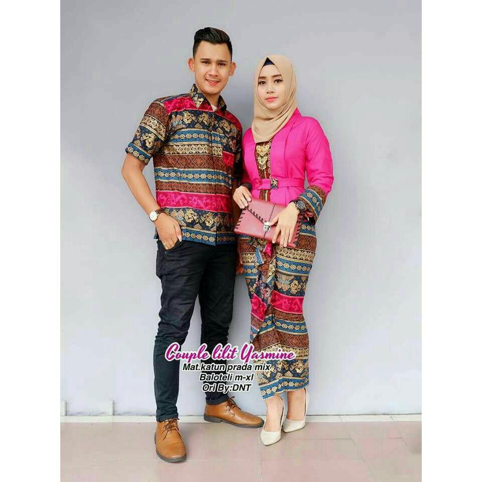 TERMURAH - Baju batik couple - baju muslim wanita terbaru 2018 - kebaya coupel Modern - Couple Batik - Batik Sarimbit - Batik Kondangan - Baju batik Lilit Yasmine Couple Pink