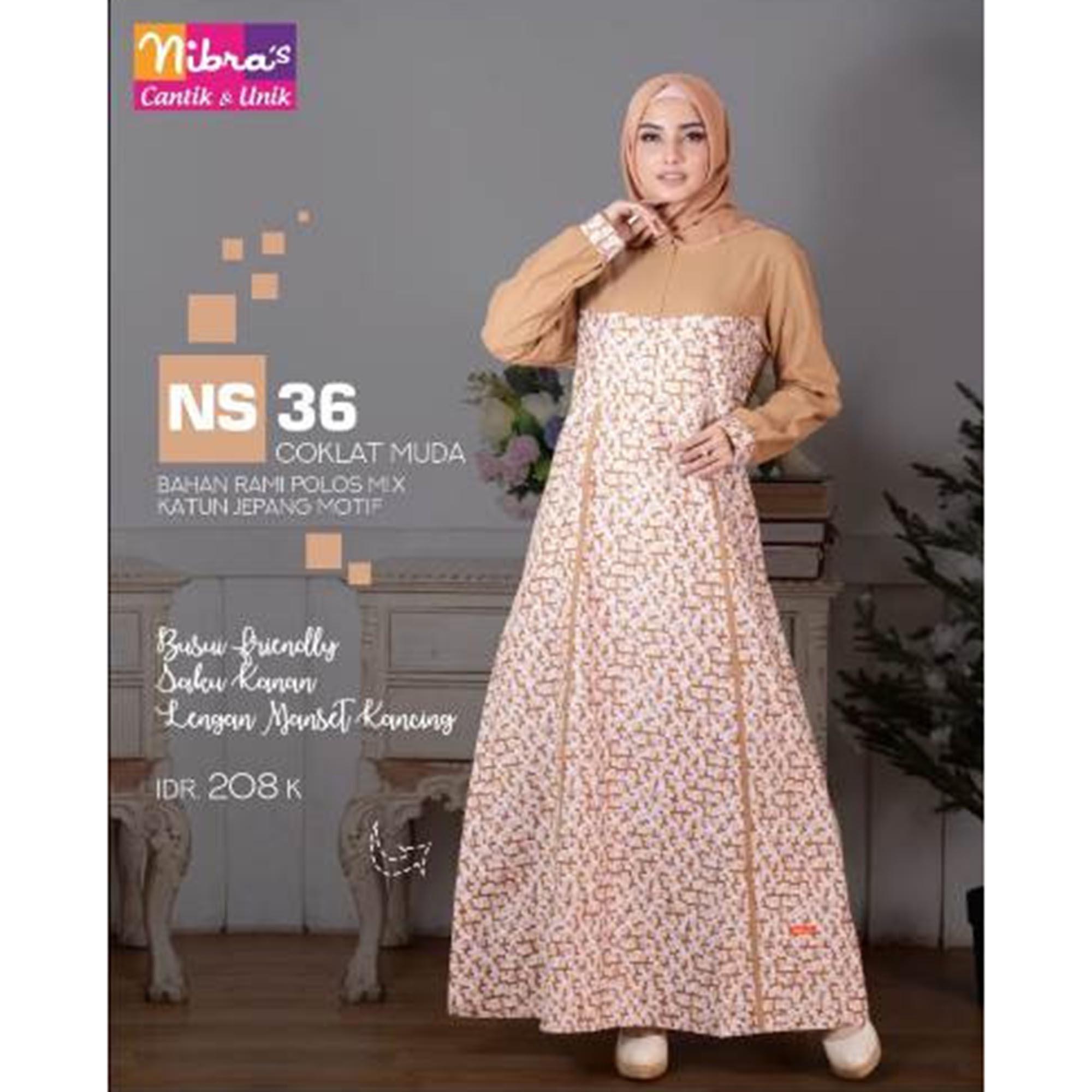 Gamis Syari Nibras NS 36 Salem Marun Coklat Muda Biru Muda