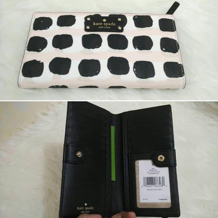 Dompet Kate Spade Stacy Wallet Island Polka Check Pink Black Original