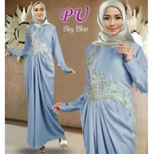 SUPPLIER GROSIR 15648 E44 BAJU MUSLIM MAXI DRESS MAXY SEMI KAFTAN PESTA BUSANA WANITA FASHION MUSLIM SYARI GAMIS CEWEK LENGAN PANJANG MODERN KEKINIAN JAMAN NOW WARNA BIRU MURAH TERMURAH BAHAN WOOLY CREPE