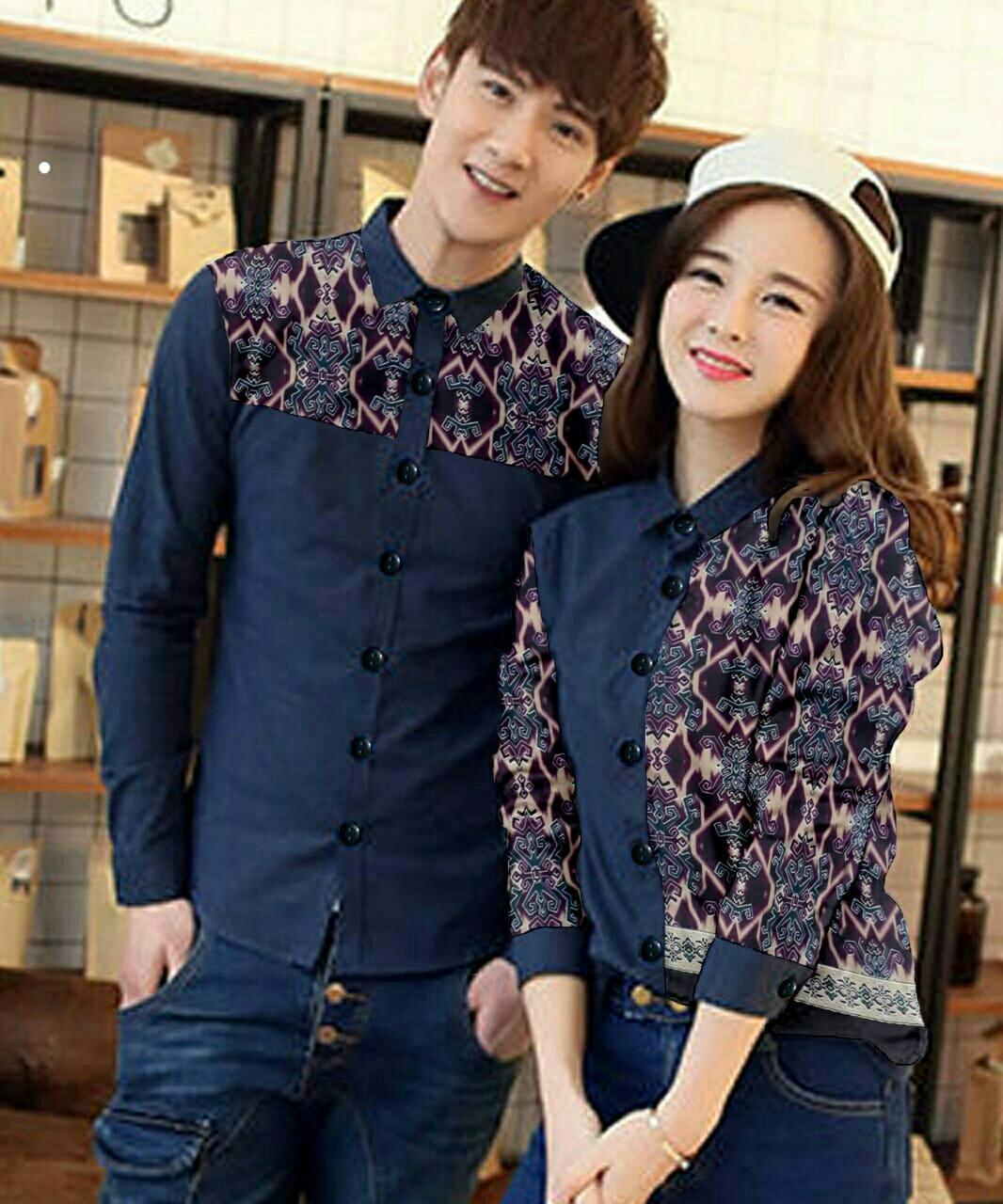 AK - TK CP Freya Navy Kombi Batik Bahan Katun/ Atasan Couple Murah Adem Soft Best Quality AW Akiko Fashion