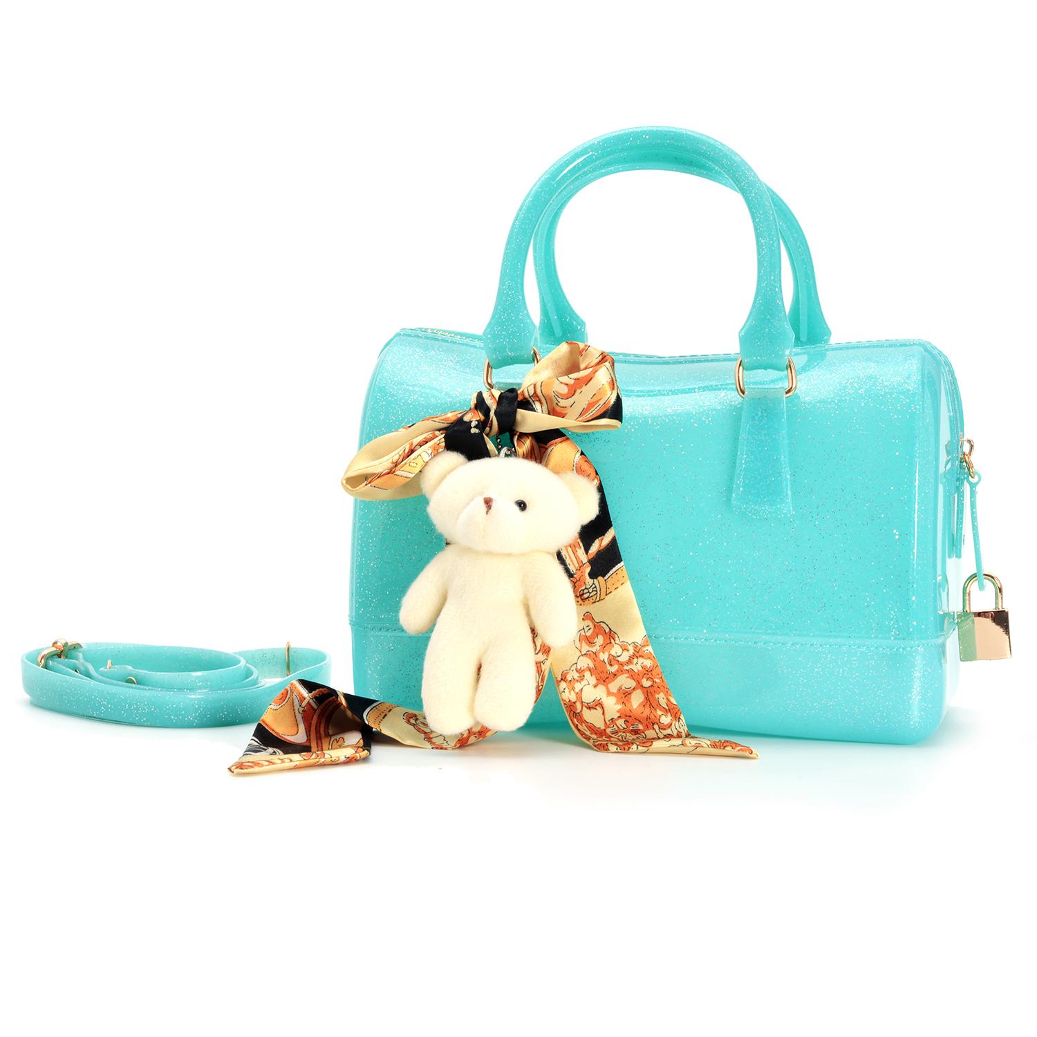 Tas Fashion Wanita Import, Tas Wanita, Tas import Grandys Furla Jelly Tabung Glitter FREE Accessoris Syal, Boneka dan Gembok