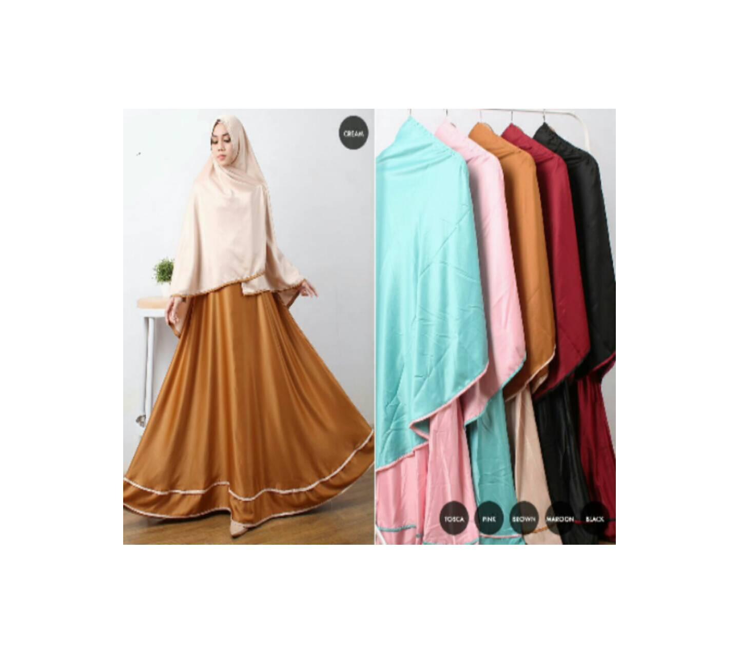 TAF - setelan gamis syari set gamis satin khimar wolpeach gamis polos