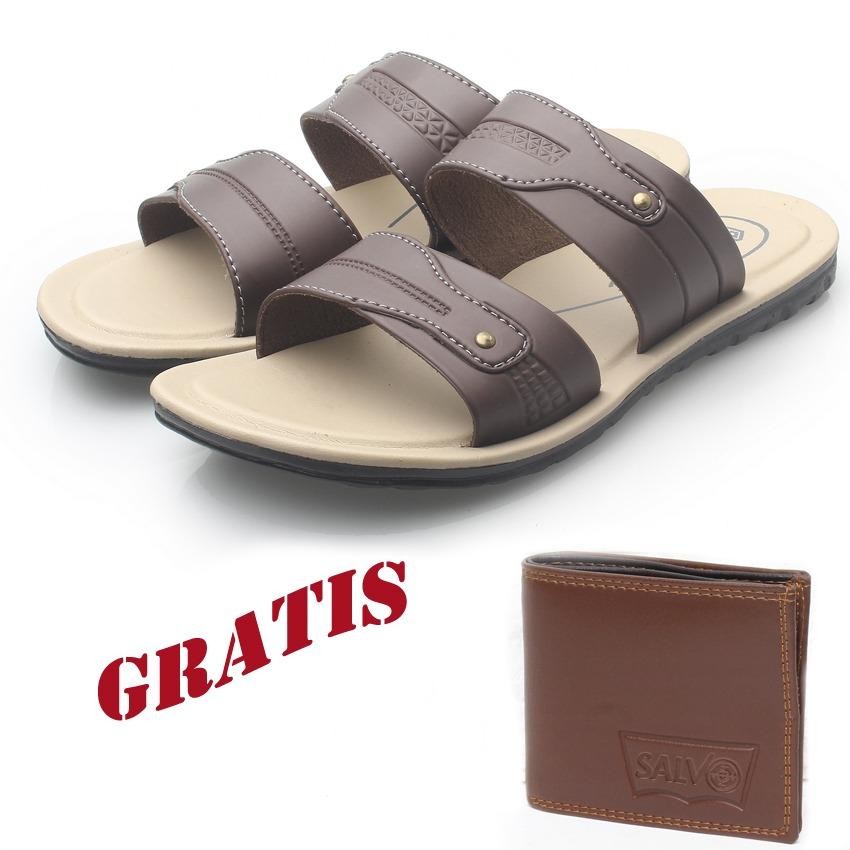 Kaiko / RK Shoes / fashion pria / sandal / sandal flat / sandal pria / sandal gunung / sendal / sendal pria / sendal gunung / sandal kasual pria R2 FREE sompet SV46 coklat