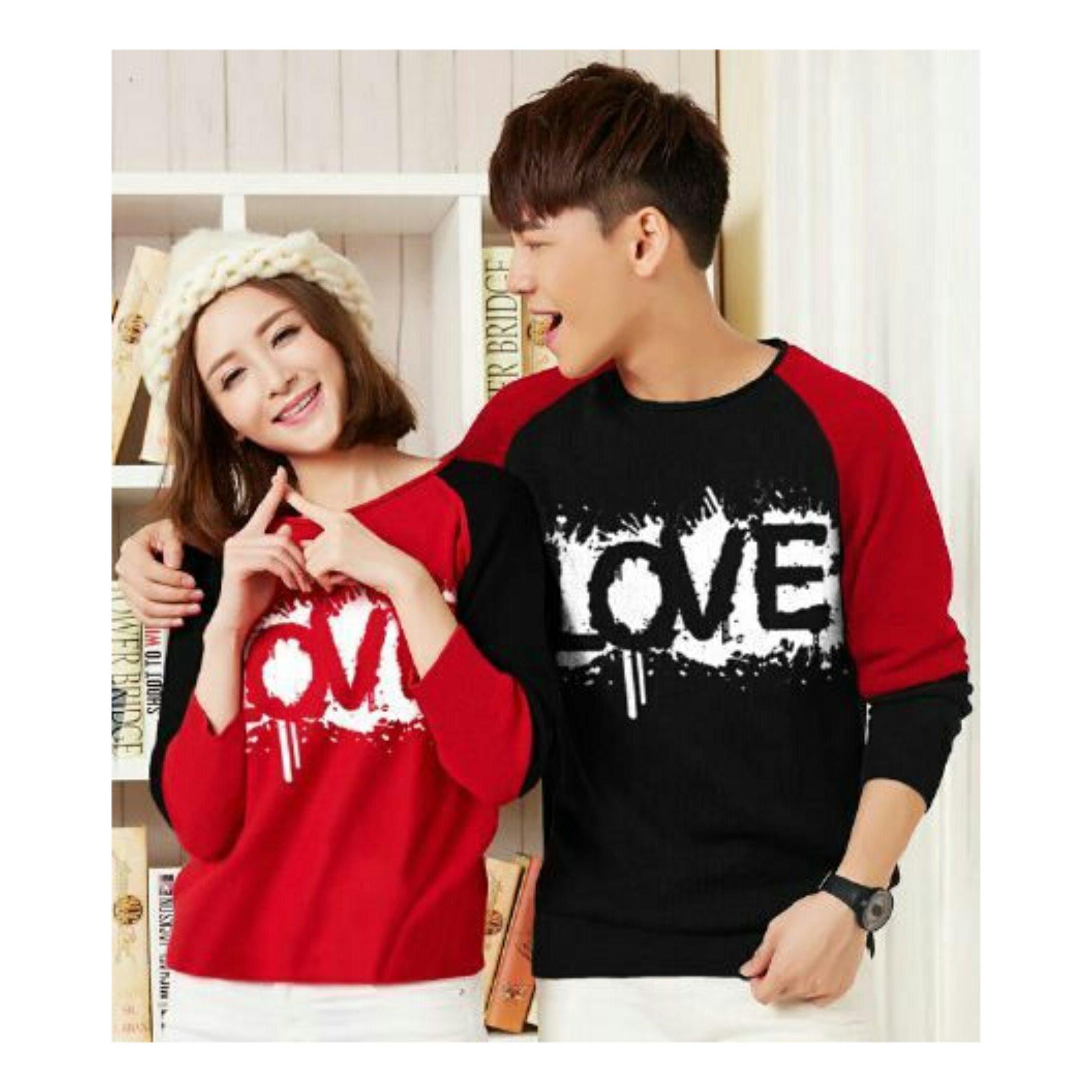 T-OS Pakaian Couple T-Shirt Lengan Panjang Love Pria & Wanita