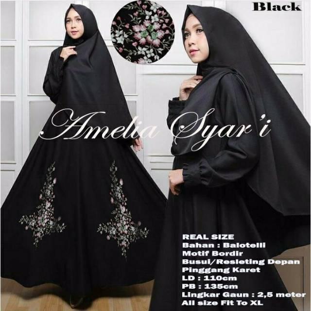 Gamis Amelia Syari Balotelli Motif Bordir (6-warna ) Navy