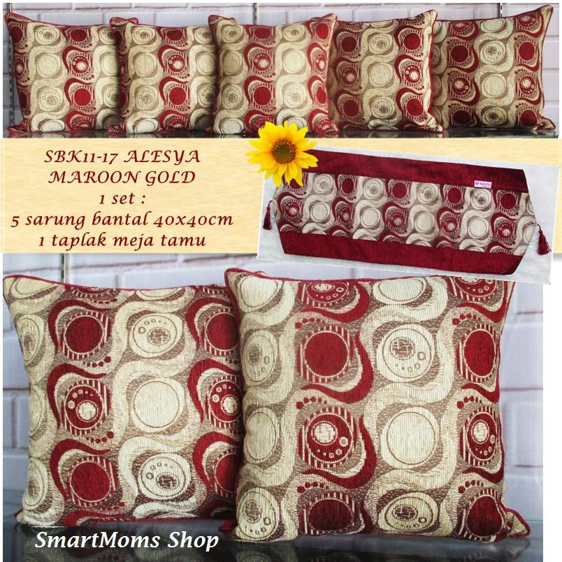 SARUNG BANTAL KURSI TAMU MEWAH MINIMALIS MODERN / SBK SET SOFA ALESYA MAROON GOLD Variasi ALESYA MAROON GOLD