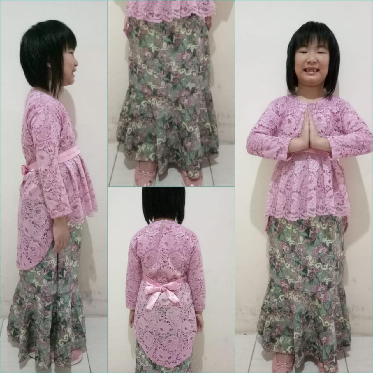 SB Collection Stelan Atasan Grecia Kebaya Kartini Blouse Brukat Dan Rok Duyung Batik Anak Perempuan S M L XL Tersedia Warna Pink Cokelat Merah