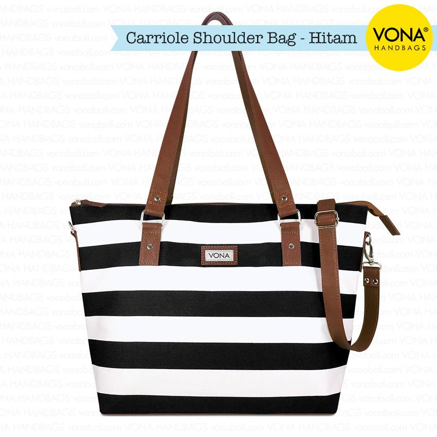 VONA Carriole (Hitam Putih) - Tas Selempang Bahu Shoulder Bag Tali Panjang Kanvas Nautical Stripe Garis Belang Blaster Putih Ringan Sling Handbag Wanita Remaja Cewek Ladies Women Best Seller New Branded Original Asli Korean Style Bali Fashion