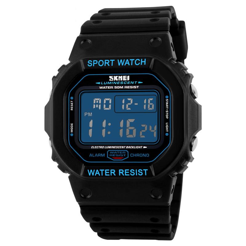 SKMEI Sport Men LED Watch Anti Air Water Resistant WR 50m DG1134 Jam Tangan Pria Tali Strap Karet Silicone Digital Alarm Wristwatch Wrist Watch Fashion Accessories Stylish Trendy Model Baru Sporty Design - Hitam