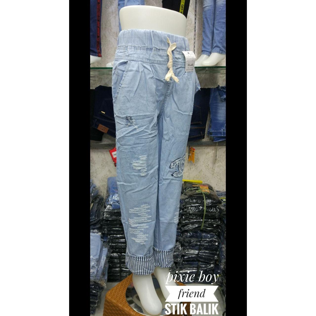 Baju Muslim Original Celana Pixie BoyFriend Stik Balik Jeans Casual Soft Jeans Super Stretch Bawahan Simple Wanita Hijab Modern Trendy Terbaru 2018