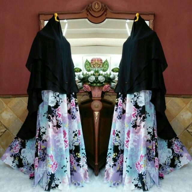 AGAMIS MONALISA GAMIS FIRDAUS ( DASAR BLACK ) SET KHIMAR