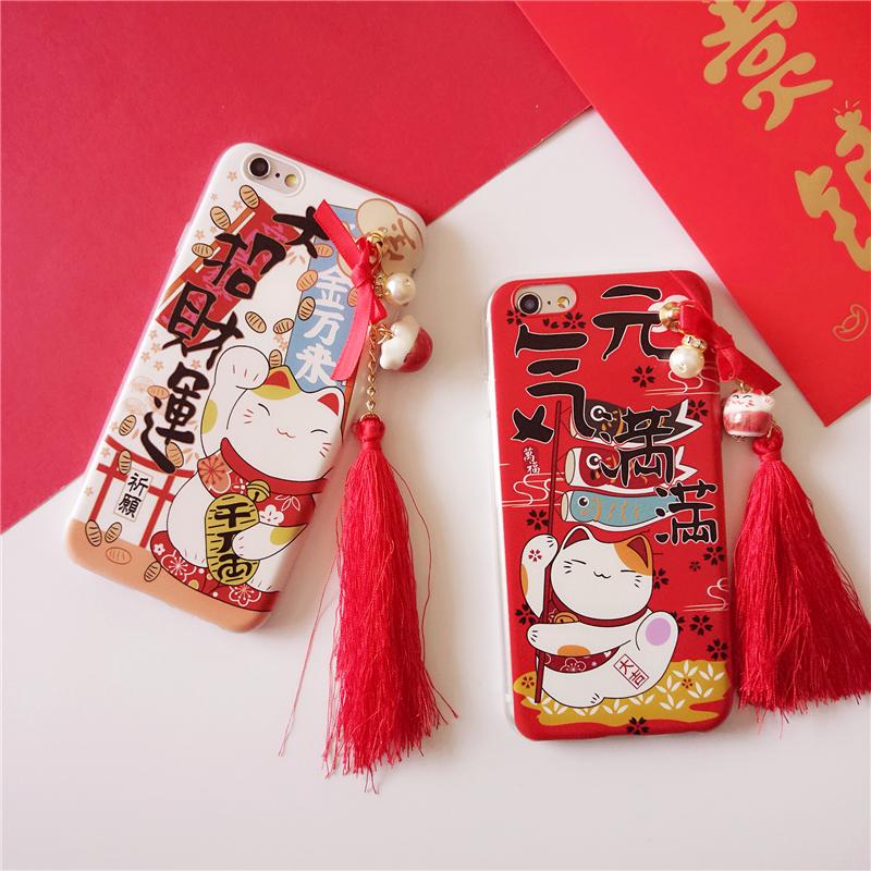 Selubung Ponsel 6 Plus/7 Plus Kucing Lucky Number Apple Identitas Selubung Lunak Iphone6s Lukisan Kucing