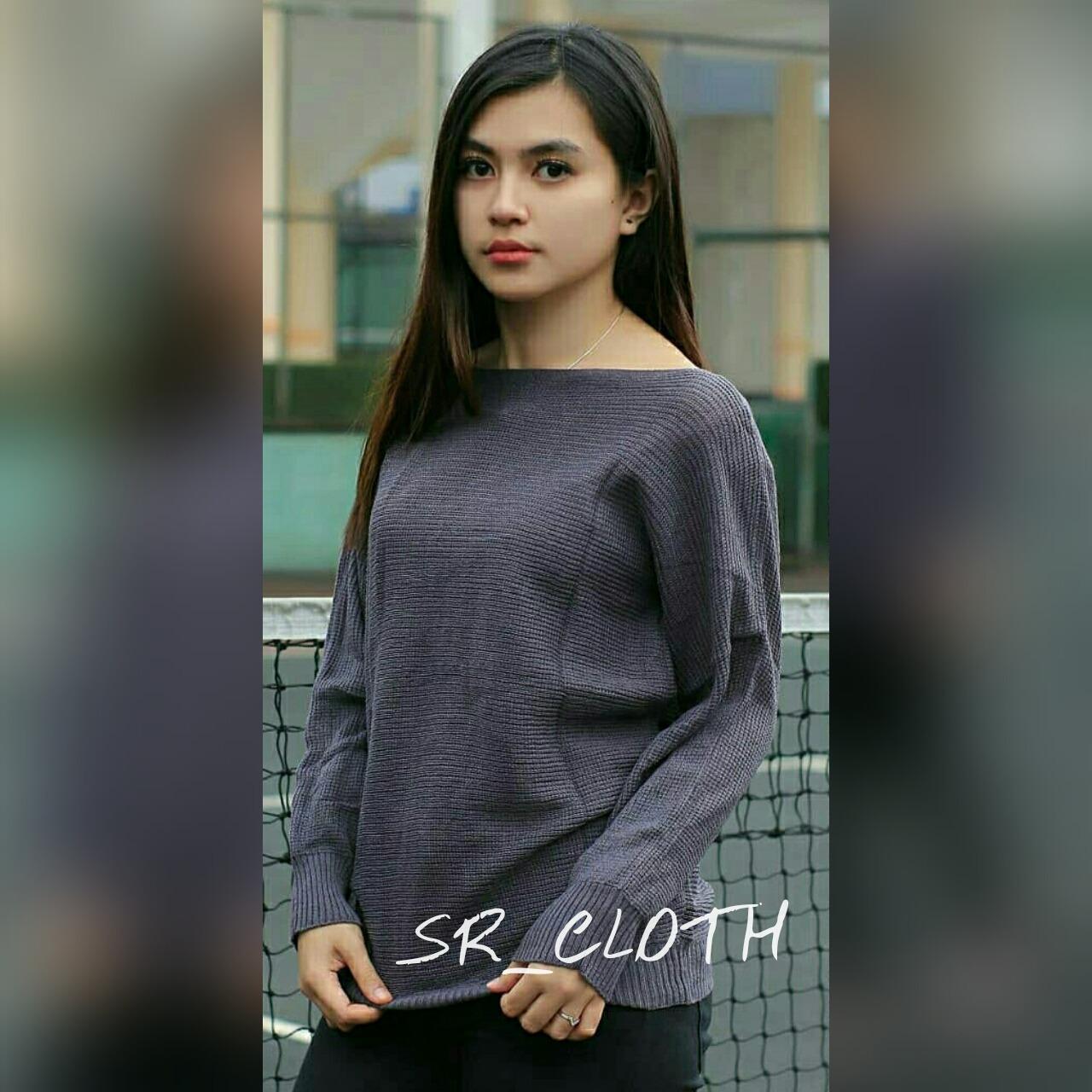 Pakaian Atasan Sweater Wanita Rajut Sabrina Basic Hitam/Putih/Abu Tua/Orange