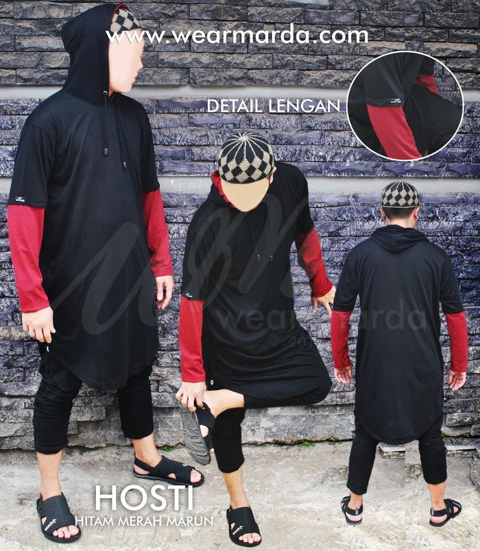 DISKON Baju Kaos Pria Islami Gamis Pakistan Kaos Hoodie Cap Hitam Maroon TERMURAH